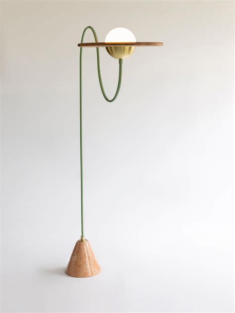 21st Century Yellow Floor Lamp with Cane, Black Marble and Brass For ...