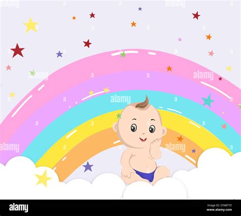 National Rainbow Baby Day card. Illustration of rainbow, clouds, stars ...