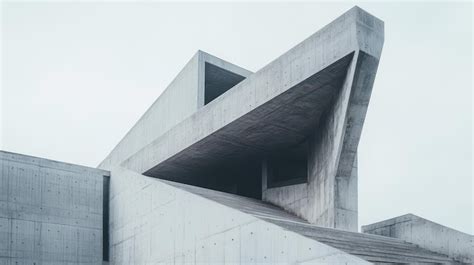Brutalist concrete structure with bold angles and minimalist design ...