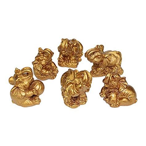Buy Gift Set~ 6 Gold Color Lucky Elephants Statues Feng Shui Figurine ...