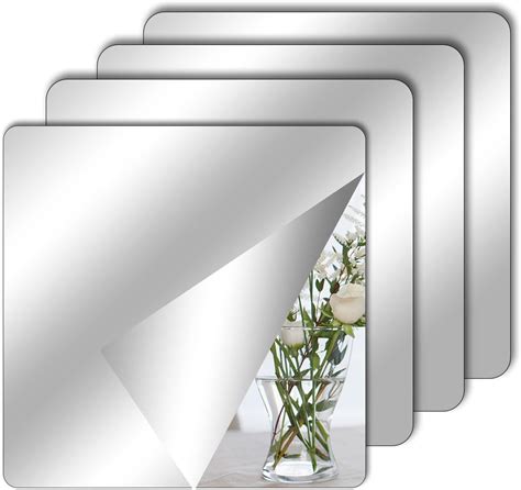4 Pack Self Adhesive Mirror Stick on Mirror 15x15cm Acrylic Mirror School Mirrors Flexible ...