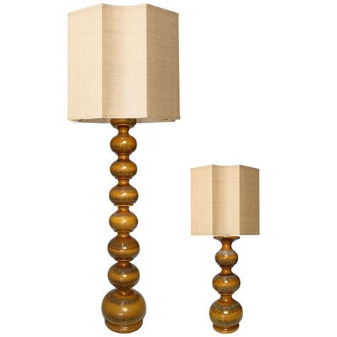 Pair of Ceramic Floor lamps with New Hexagonal Lampshade by Rene Houben ...