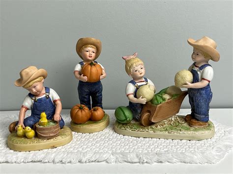 Denim Days Figurine LOT Pumpkin Watermelon Chicks 1985 Homco 1500 1502 ...