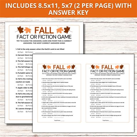 Fall Fact or Fiction Trivia Game, Fun Fall Activities, Fall Printable ...