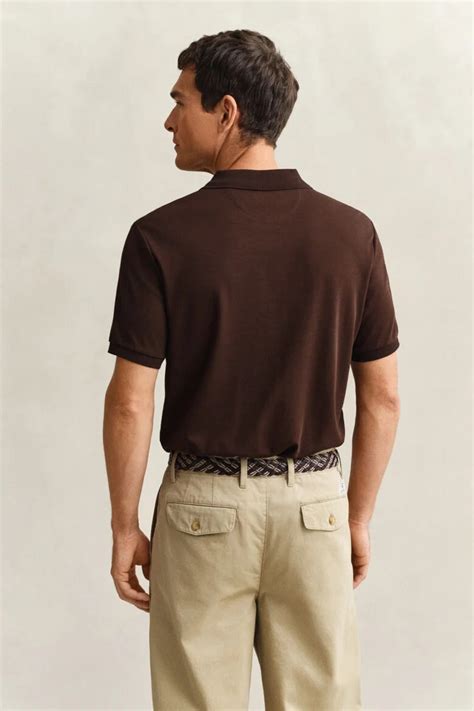 Shop Gant Men Brown Solid Regular Fit Pure Cotton Polo T-Shirt Online