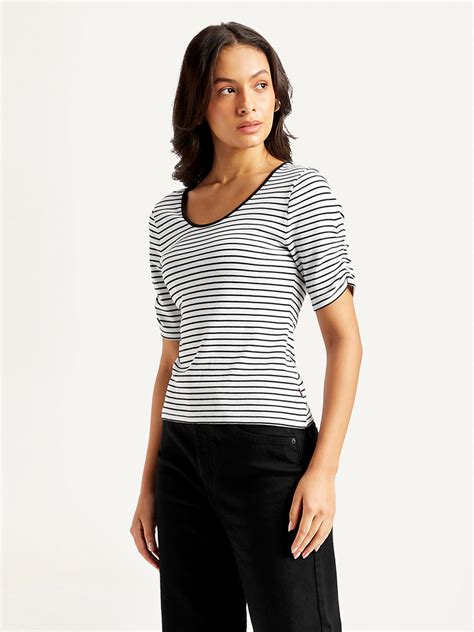 Women's Striped Black Scoop Neck Top – Levis India Store