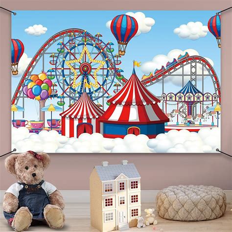 Buy AWERT 6x3.6ft Happy Birthday Banner Amusement Park Clouds Circus ...