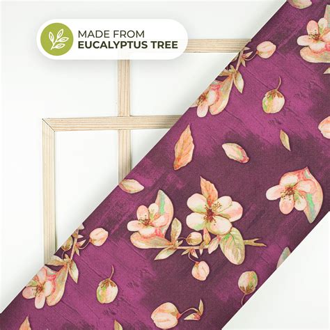 Dark Purple Floral Printed Sustainable Eucalyptus Fabric – Fabcurate
