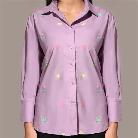 Oversized Embroidered Shirt- House Lilac – Desi Drama Queen