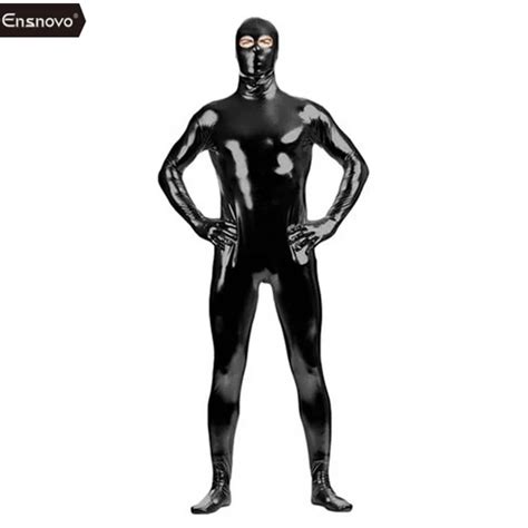 Buy Ensnovo Men Lycra Catsuit Open Eye Spandex Shiny Metallic Zentai ...