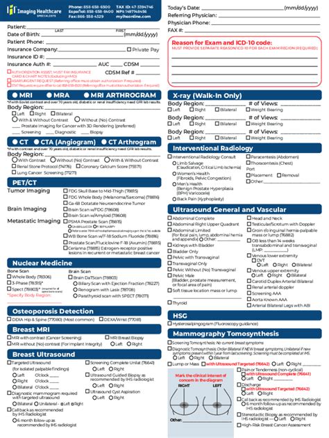 Fillable Online MRI ARTHROGRAM MRI MRA X-ray (Walk-In Only) CT ... Fax ...