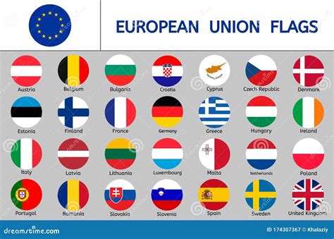 Set of European Union Flags, Round Icons, Europe Countries Flags Stock ...