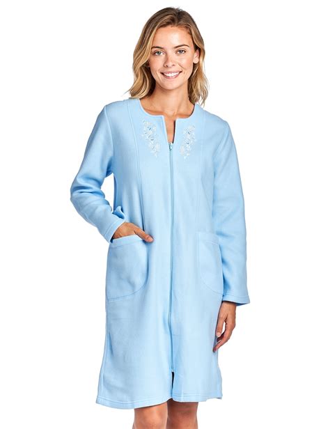 Casual Nights Women's Zipper Bathrobe - Long Sleeve, Short Fleece Robe ...