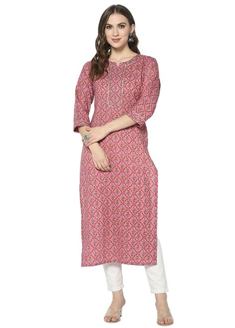 Get Gota Patti Detail Pink Floral Motif Printed Kurta at ₹ 1299 | LBB Shop