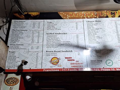 Menu at Samosa Junction, Chandigarh, Booths