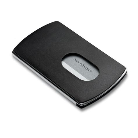 Wizytownik NIC - czarny, stal połysk, skóra, 10x6 cm | home&you