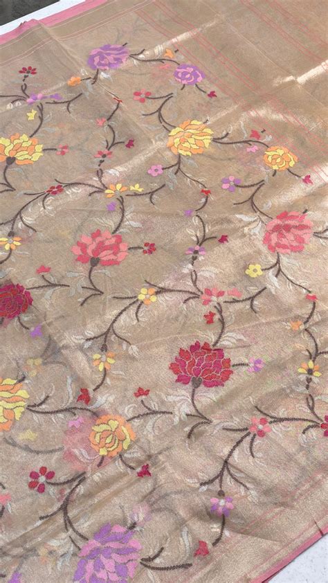 Beige Pure Banarasi Tissue Handwoven Saree with Real Zari – Heritage ...