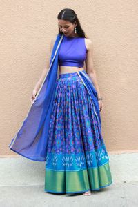 Blue Silk Patola Lehenga Set - Mogra Designs
