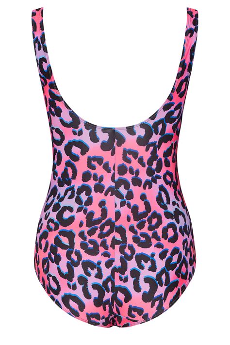 YOURS Plus Size Pink Leopard Print Swimsuit | Yours Clothing