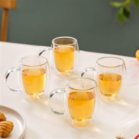Set Of 4 Double Wall Glass Mugs 175ml Online - Premium Coffee Mug ...