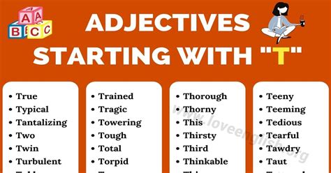 Adjectives that Start with T: 100 Useful Descriptive Words Beginning ...
