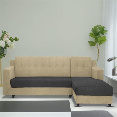 Fracher RHS 4 Seater L Shape Sofa Set for Living Room (Cream Black Fab
