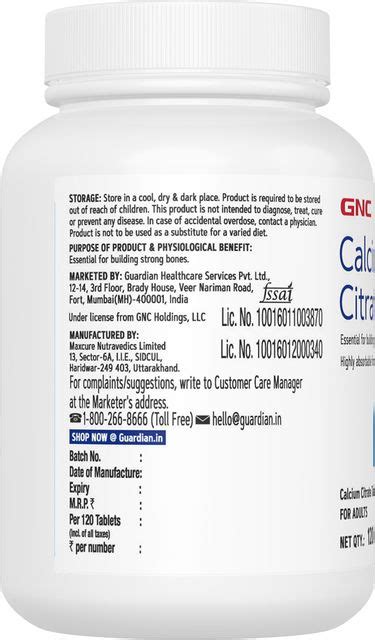 GNC Calcium Citrate 1000mg Price in India - Buy GNC Calcium Citrate ...