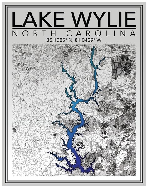 Lake Wylie Map Lake Wylie Map Art By City Prints The Map Shop