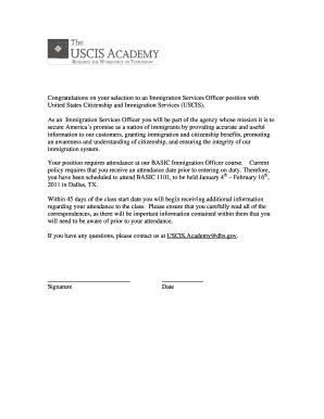 Fillable Online USCIS Academy Letter to New Employee. Welcome letter ...