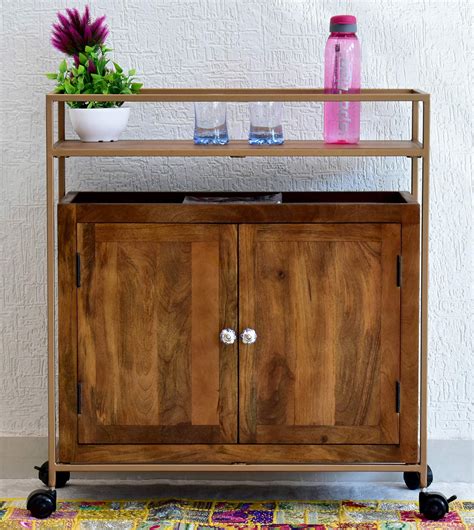 SamDecors Solid Wood Adam Multipurpose Bar Trolley with Wheels with Two ...