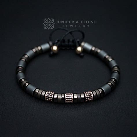 Bronze Hematite and Rose Gold Beaded Bracelet For Men
