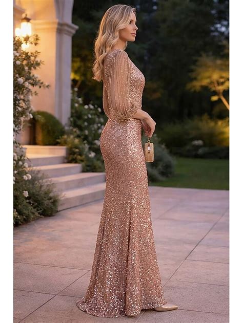 Sheath Evening Gown Elegant Sparkle & Shine Petite Jewel Neck Floor ...