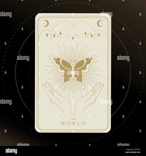 Golden tarot card of Major Arcana the World. Tarot card in golden and ...