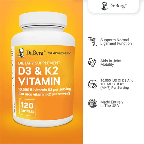Buy Dr. Berg's D3 & K2 Vitamin - D3K2 Supplement w/Purified Bile Salts - Support Healthy Heart ...