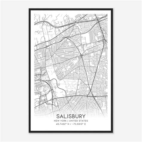 Salisbury New York Map Poster, Modern Home Decor Wall Art Print ...