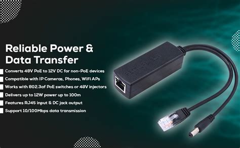 LipiWorld PoE Splitter Power Over Ethernet Adapter Active 48V to 12V ...