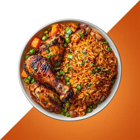 Hyperrealistic photo of jollof rice and chicken isolated on transparent ...