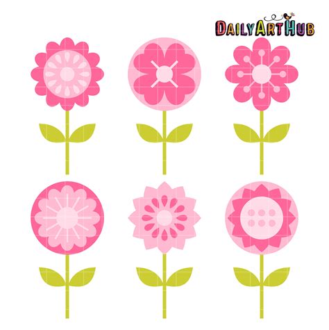 Pink Flowers Clip Art Set – Daily Art Hub – Free Clip Art Everyday