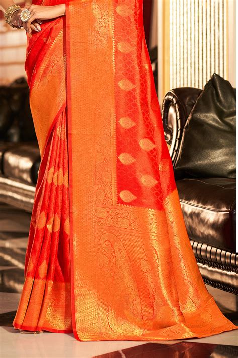 Buy Scarlet Red Silk Saree online-Karagiri