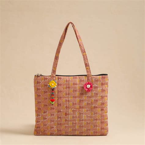 Brown Handcrafted Quilted Cotton Hand Bag