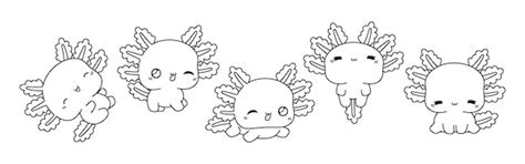 Set of kawaii isolated axolotl coloring page collection of cute vector ...