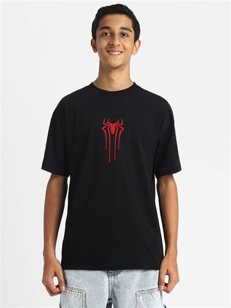 Spiderman Black Oversized Graphic Back Printed Boys T-shirt – Veirdo