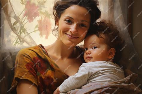 Premium Photo | A woman holding a baby and a floral background