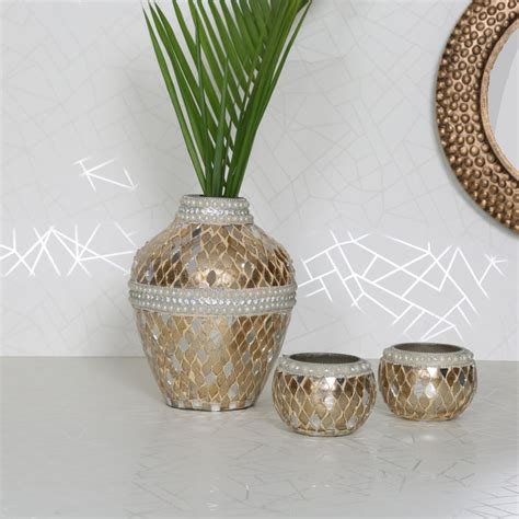 Buy Fantasy Mosaic Vase And Votive Candle Set- 3 pcs. from Home Centre ...