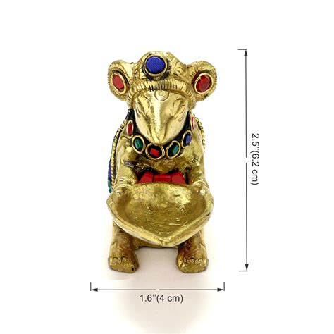 Brass Gemstone Work Ganesha Mouse Holding Oil Lamp Diya – Two ...
