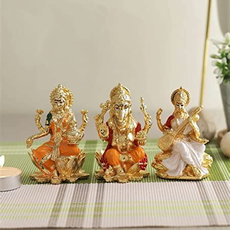 Buy Collectible India Laxmi Ganesh Set Idol Showpiece -Brass Gold ...
