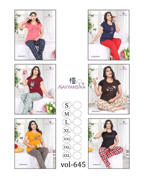 Vol 645 Kavyansika Hosiery Cotton Pyjama Night Suits – Kavya Style Plus