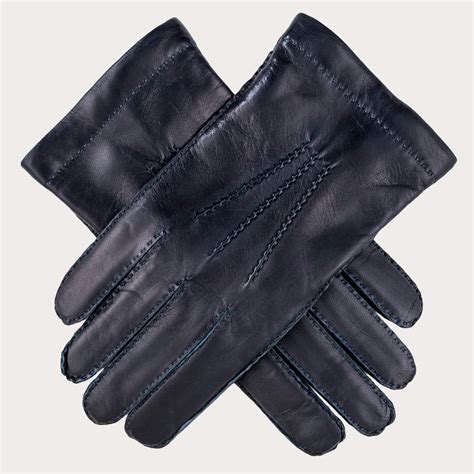 Men’s Navy Cashmere Lined Leather Gloves – Black.co.uk
