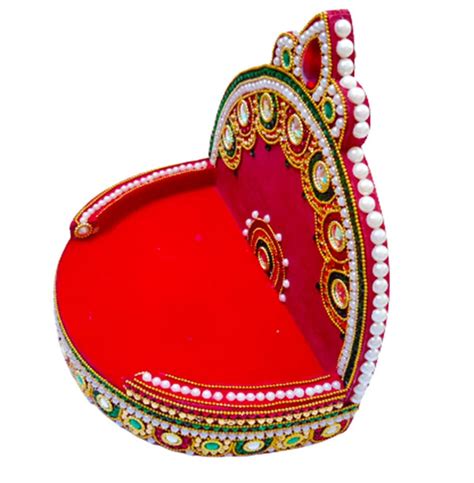 DMS RETAIL Wooden Handcrafted Pearl Stone Studded Red Velvet Sinhasan ...