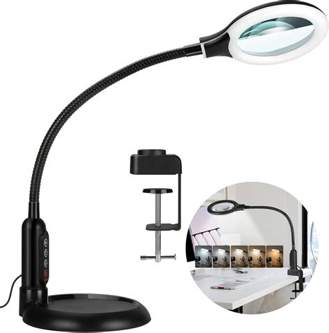 Buy TOMSOO 5X Magnifying Glass with Light and Clamp, 5 Color Modes ...